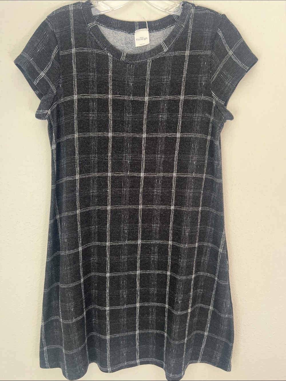 Kaileigh Black & White Windowpane Short Sleeve Shift Dress